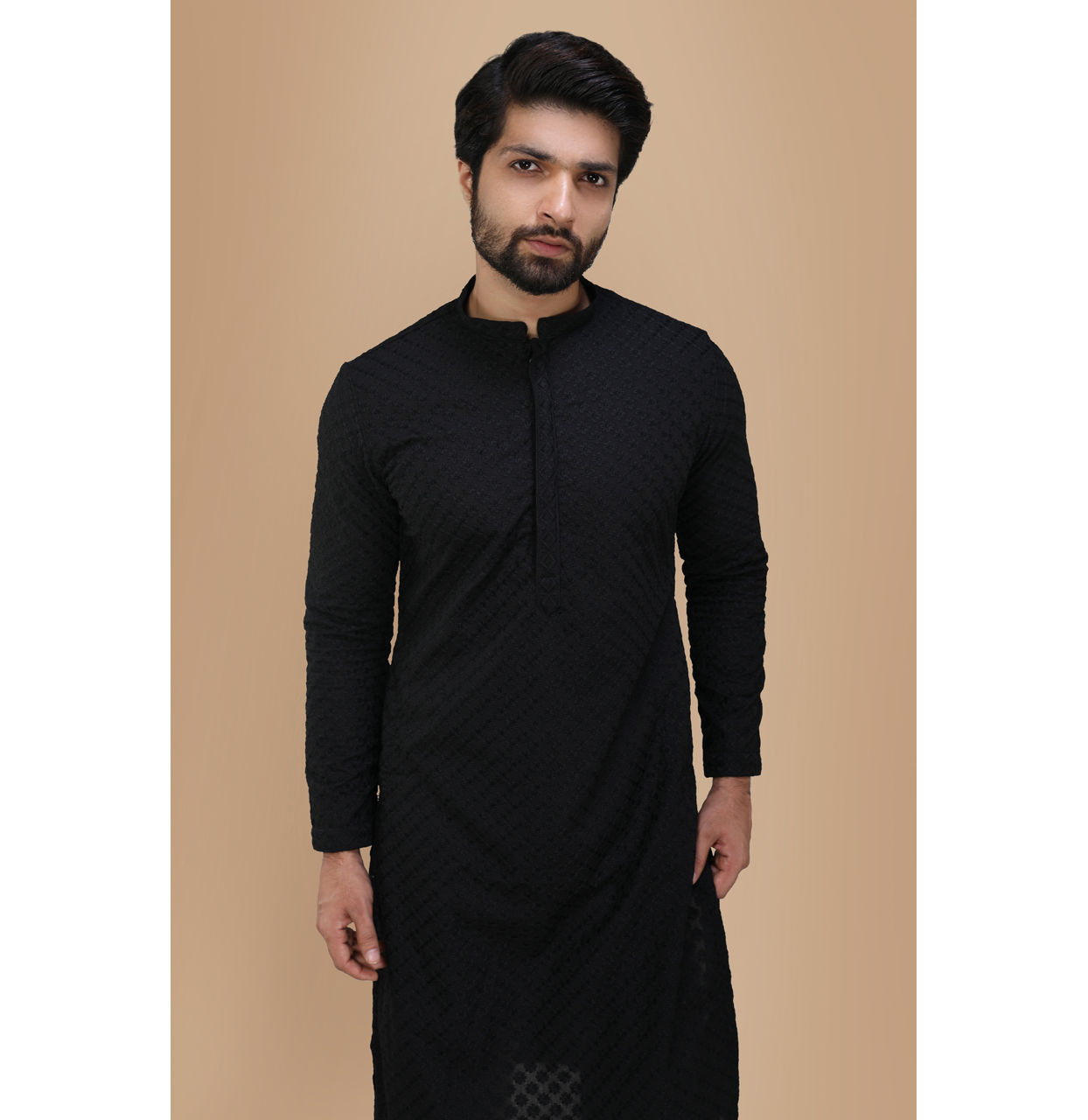 Black Self Embroidered Kurta Set image number 0